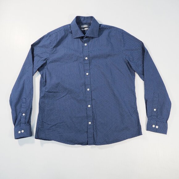 Michael Kors Shirt Mens Large Blue Oxford Slim Button Front Ditzy Geometric Prep - Picture 9 of 9